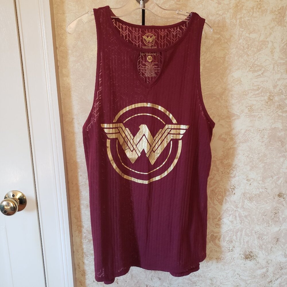 Wonder Woman metallic graphic athletic burn out tank top